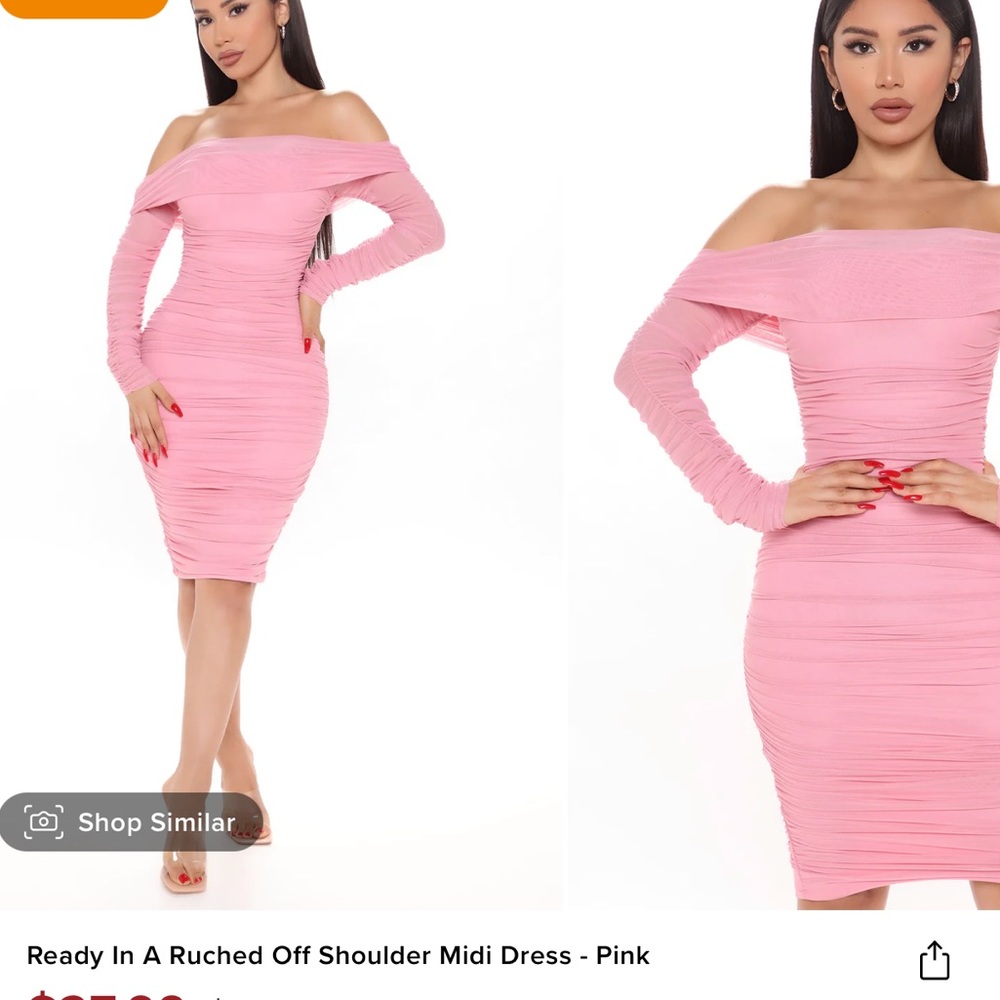 GORGEOUS PINK RUCHED MIDI FASHION NOVA DRESS!